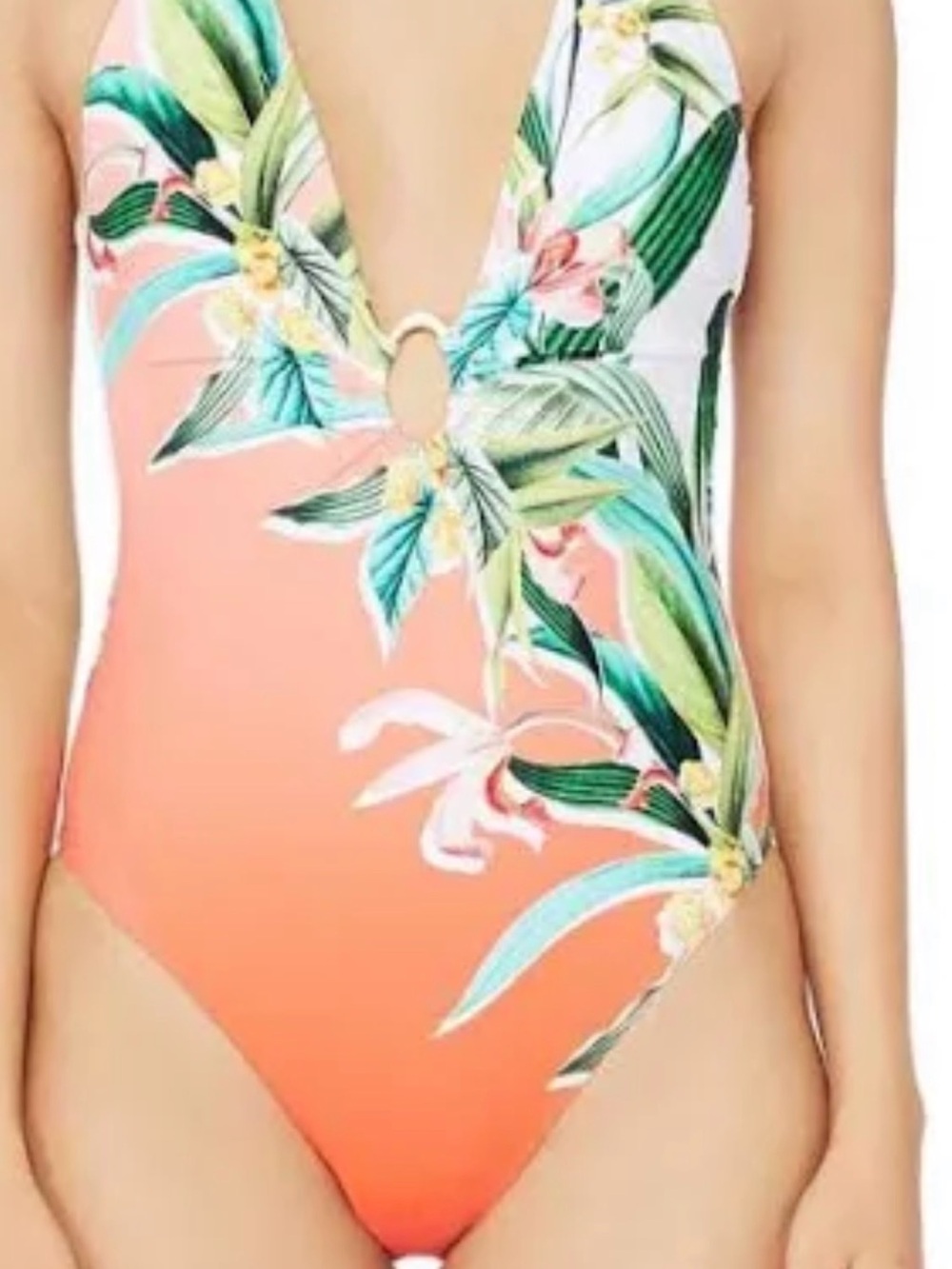 Trina Turk Floral One-Piece Swimsuit in Coral with Tropical Print